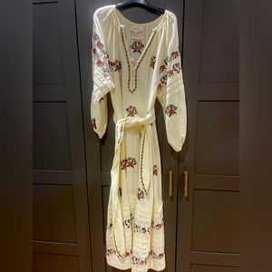 The GREAT cream embroidered maxi dress worn once